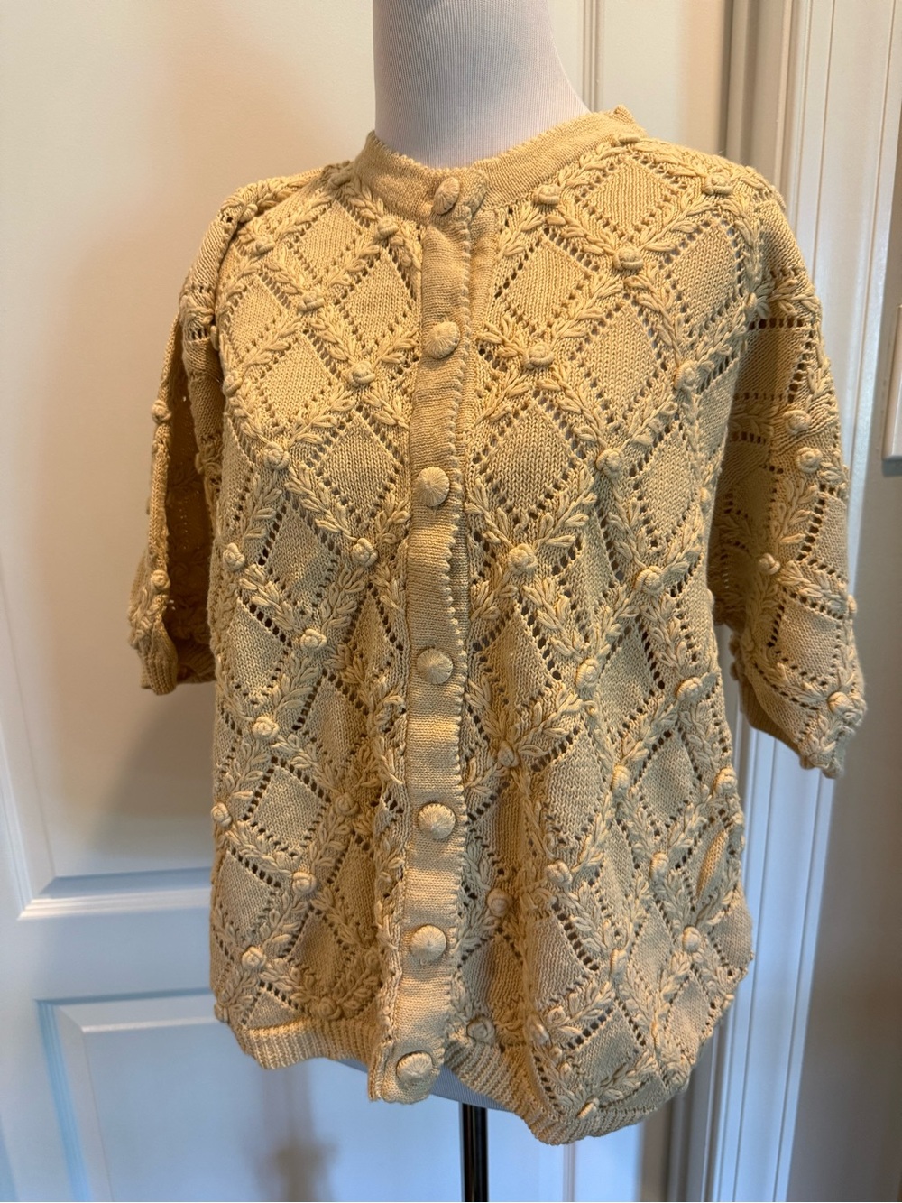 Vintage Light Butterscotch Crochet Button-Front Women's Top